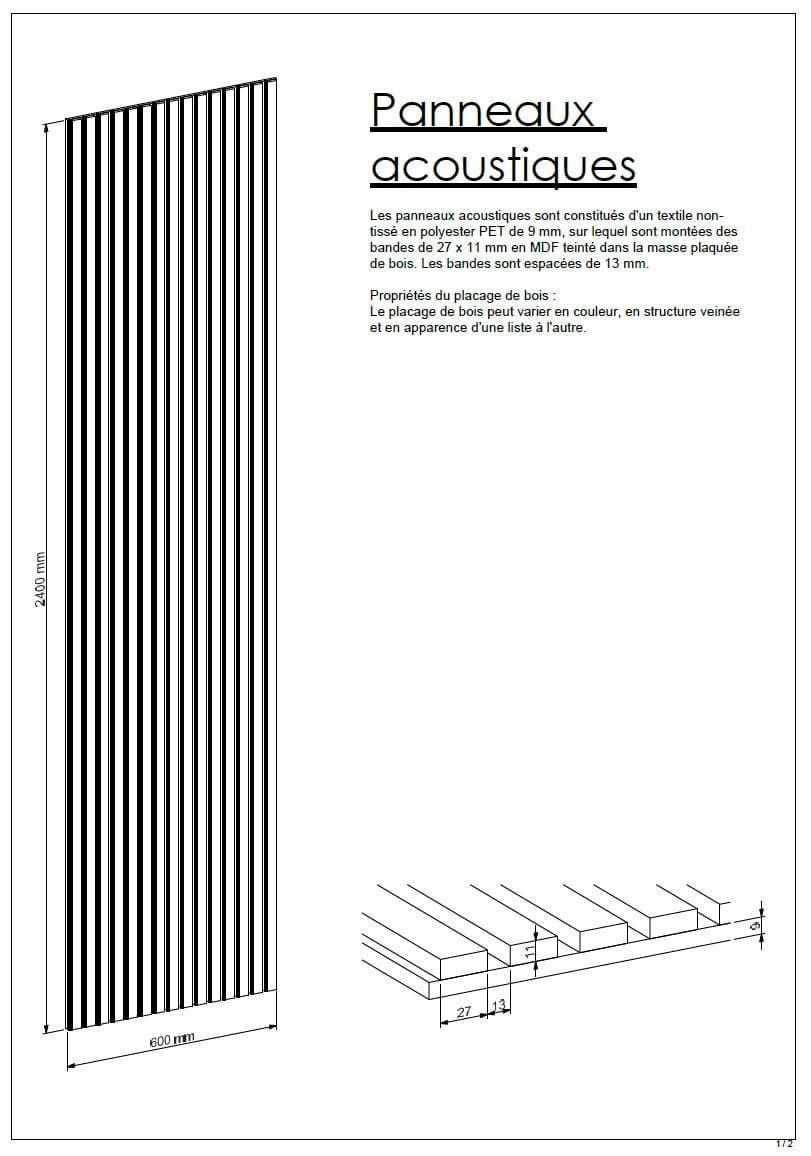 Panneau acoustique  Chêne avec feutre noir 60 x 240 cm